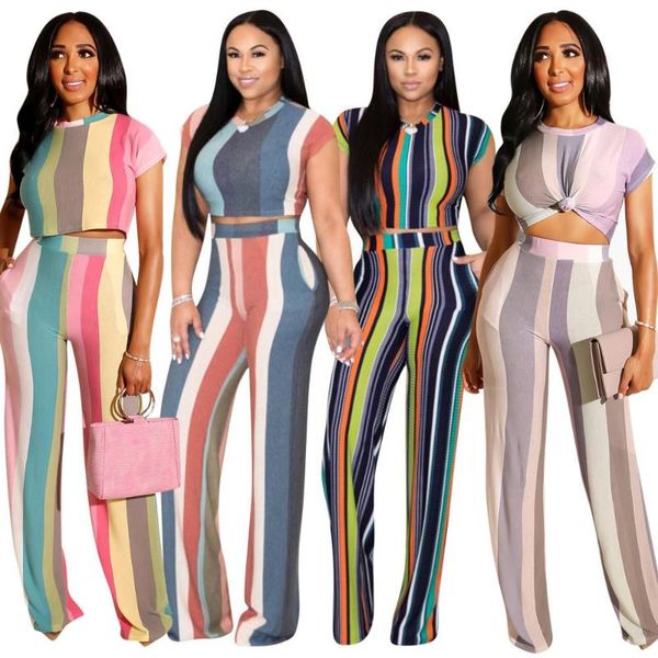 

women two piece set summer crop wide leg pants striped patchwork pants 2 piece set women's 2 sets suits matching sets, White