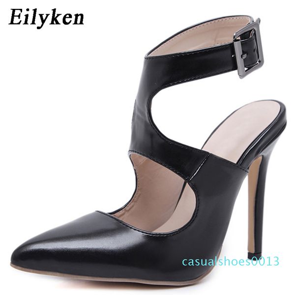 

eilyken 2020 new design autumn high heels pumps sandals 12.5cm fashion pointed toe buckle strap gladiator thin heel woman shoes c13, Black