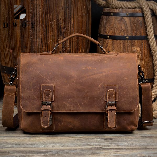 

dwoy vintage cowhide genuine leather crossbody bag for men shoulder bags business men's briefcase handbags messenger bag