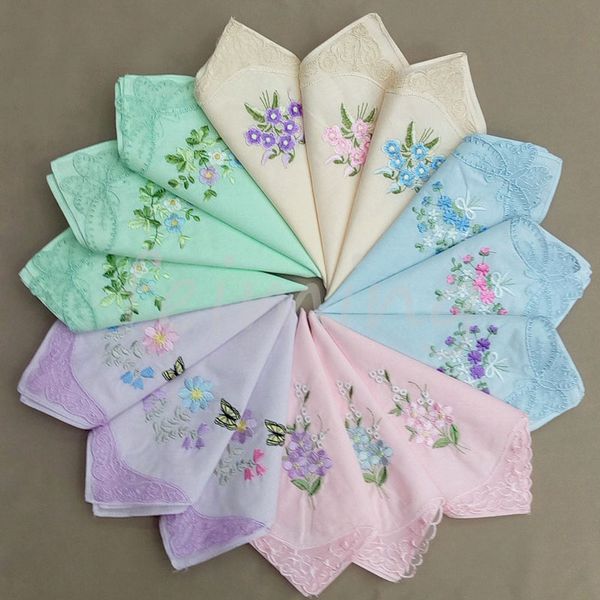 

28*28cm colorful cotton handkerchief embroidery lace square kerchief butterfly lace flower napkin for women lady girls, White