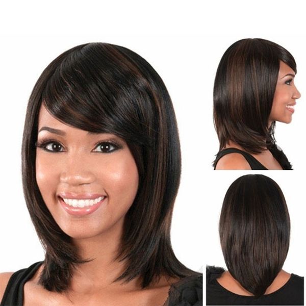 Hot African American Wig Medium Length Layered Straight Color