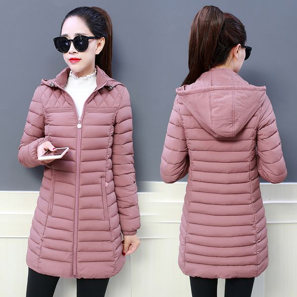 2019 frauen Winter Mit Kapuze Warme Mantel Schlank Plus Größe 5XL Candy Farbe Baumwolle Gepolstert Grundlegende Jacke Weibliche Mittel lange jaqueta feminina V191025