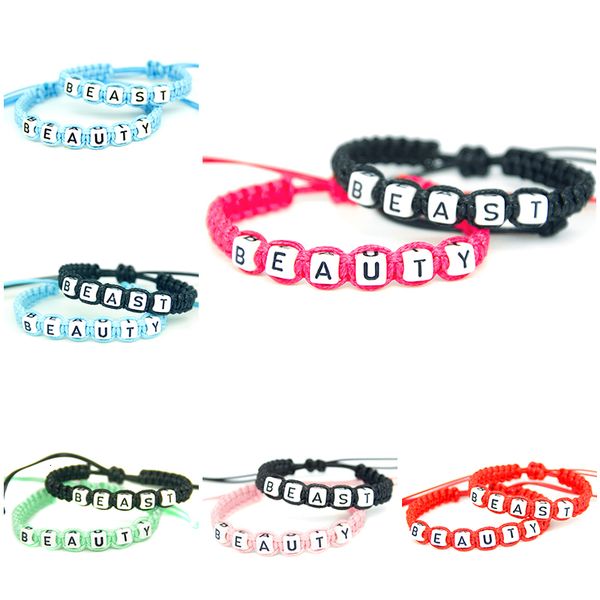 

2pcs/pair fashion couple bracelets beauty and beast lovers gift lace-up rope chain handmade charm men bracelets six collocations, Golden;silver