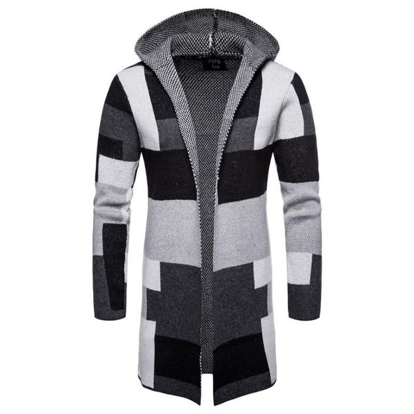 

new 2020 casual men's jackets men's hooded solid knit patchwork coat jacket cardigan long sleeve man jackets large size, Black;brown