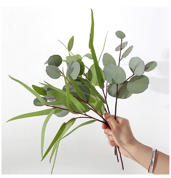 

artificial green grass plant wedding fake leaf foliage eucalyptus leaves bouquet home imitation dry branch table fake flower