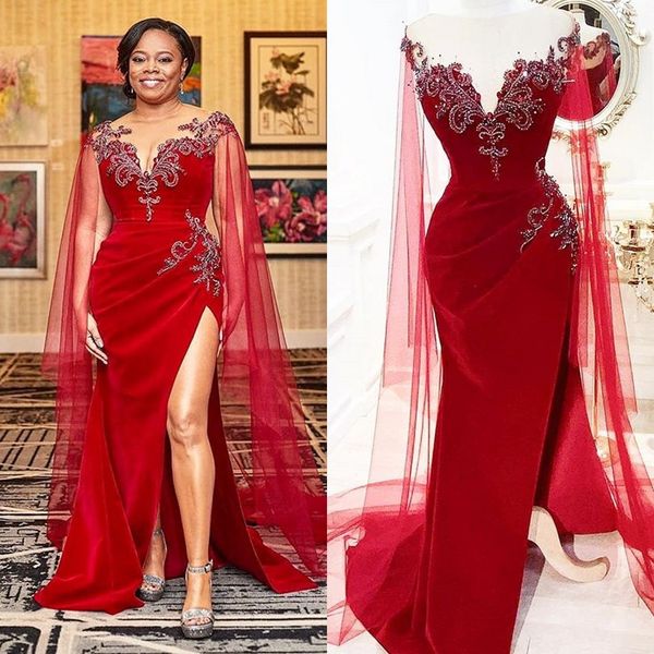 

2020 red cap Ѭђкава mermaid long velvet split side пѬом пла еѬне девђки lace биеѬоплеение Ѭазв Black