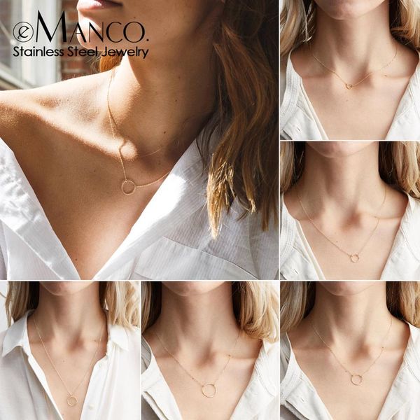 

e-manco women minimalist choker necklace simple stainless steel necklace for women round circle pendant, Silver