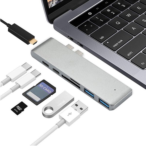 

Многопортовый адаптер USB C Hub Type-C с 4K HDMI для MacBook Pro 2018 2017 2016 SD / Micro Card Reader