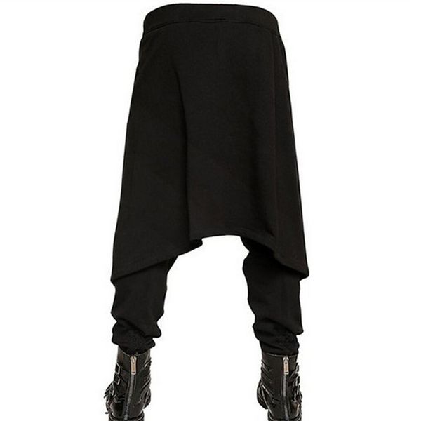 

men elastic waist autumn casual loose skirt pants gothic drape layering pants punk boho baggy drape trouser, Black