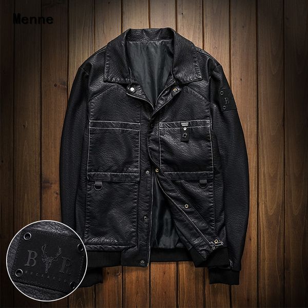 

menne men's leather jacket/slim joker version motorcycle jacket, Black