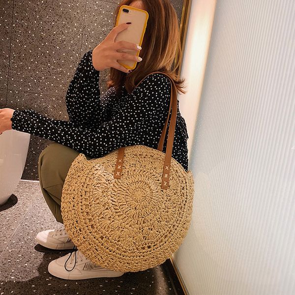 

straw bag women's summer rattan bag handmade woven circle bohemia beach handbag wicker bolso mimbre#h20