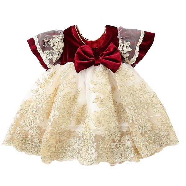 

girls clothes embroidery kids elegant wedding dress ball gown children dresses girls birthday dress with big bow 0-4y, Red;yellow