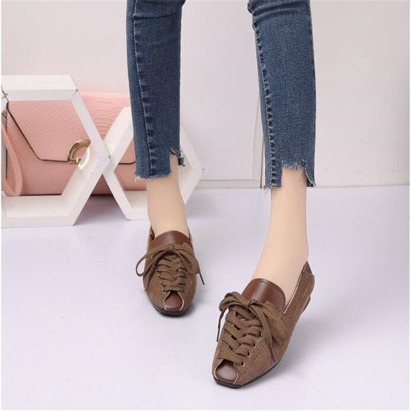 

2019 new wild one-legged peas shoes female students square head shallow mouth flat shoes casual, Black
