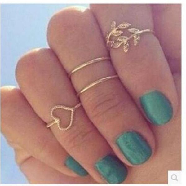 

new ring set style small leaves four ring love circle beautiful classic rings for women femme jewellery gold wholesale, Slivery;golden