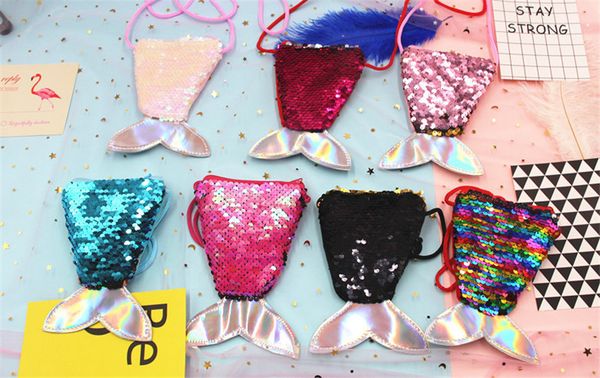 

mermaid tail sequins coin purse 15 colors sequin small bags glitter mermaid mini wallet kids gift bags with rope a02