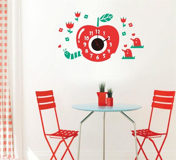 Red Apple Wall Clocks Cartoon Sticker Large Decorative Wall Clocks
