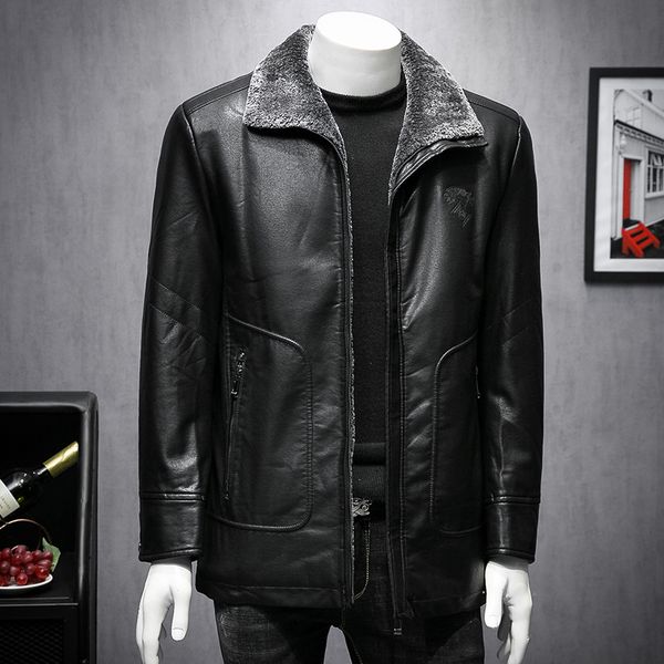 

big size 8xl 7xl 6xl 5xl thick men winter leather jacket plus velvet keep warm stylish handsome coat a1816, Black