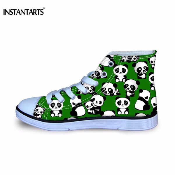 

instantarts new arrival kids sneaker shoes cartoon panda printing girls boys high canvas shoes childrens lacing sport