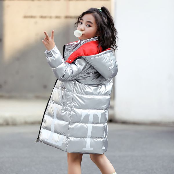 

2019 girl's down jackets winter waterproof baby children duck down coats kids thickening feather warm outerwear for cold winter, Blue;gray