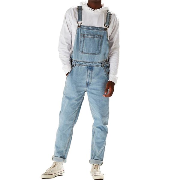

kimsere men's hi street denim bib overalls fashion streetwear jeans jumpsuits for male washed blue suspender pants size s-xxxl