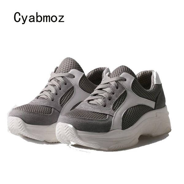 

cyabmoz new high platform height increasing shoes woman breathable comfortable mesh women sneakers ladies shoes tenis feminino, Black