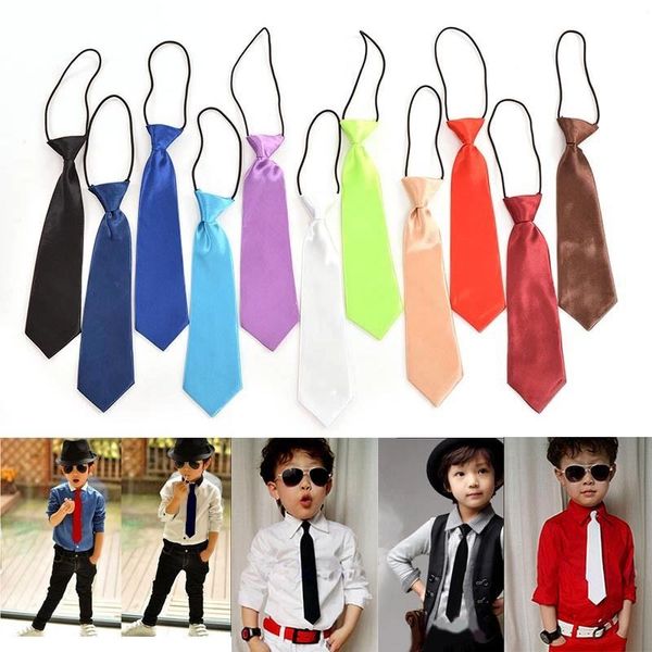 

childrens boys adjustable neck tie satin elastic necktie solid tie clothing accessories, Red;brown