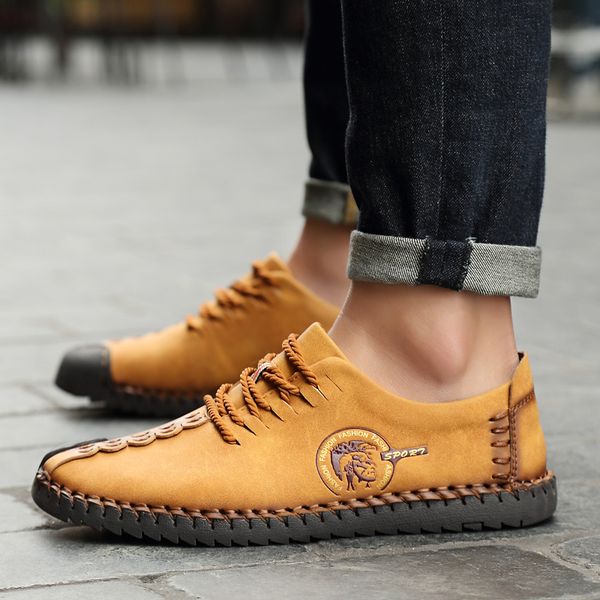 

brand fashion casual shoes lace up men leather genuine breathable shoes big size, Black