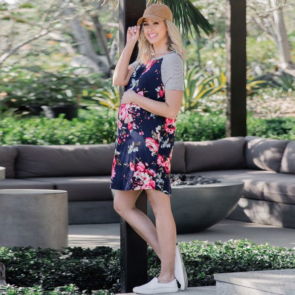

maternity dress women's casual loose floral maternity comfortable pregnancy clothes women dresses #40, White