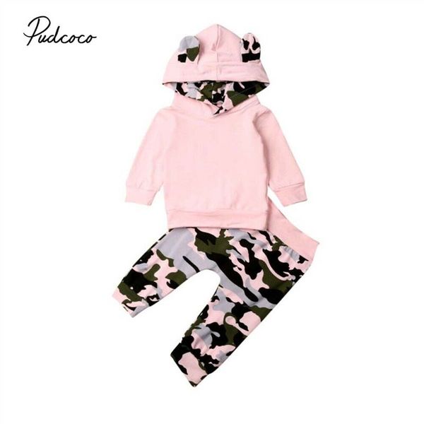 

2019 марка девочка новорожденный наряды одежда 3d уши с капюшоном камуфляж брюки брюки комплект сладкий осень детская одежда, White
