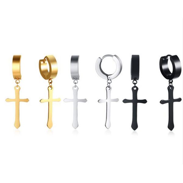 

оптовая шэньчжэнь завод полированный мужской гипоаллергенный обруч из нержавеющей стали huggie крест очарование падение мотаться серьги, Golden;silver