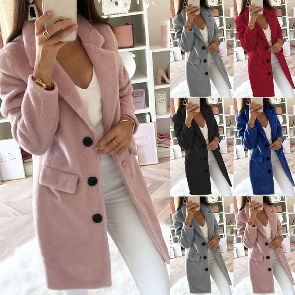 

woman long wool coat elegant blend coats slim female long coat outerwear autumn manteau femme abrigos mujer invierno 2019, Black