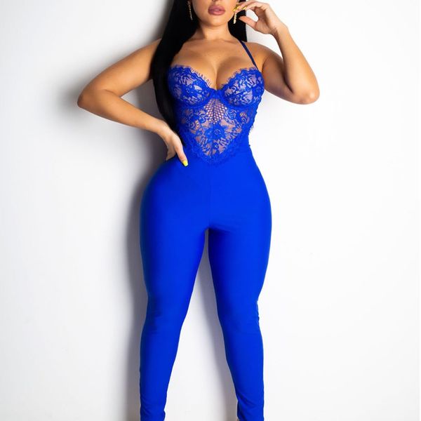 

solid strap lace patchwork see through backless bandage elegant fashion women jumpsuits overalls party female playsuit, Black;white