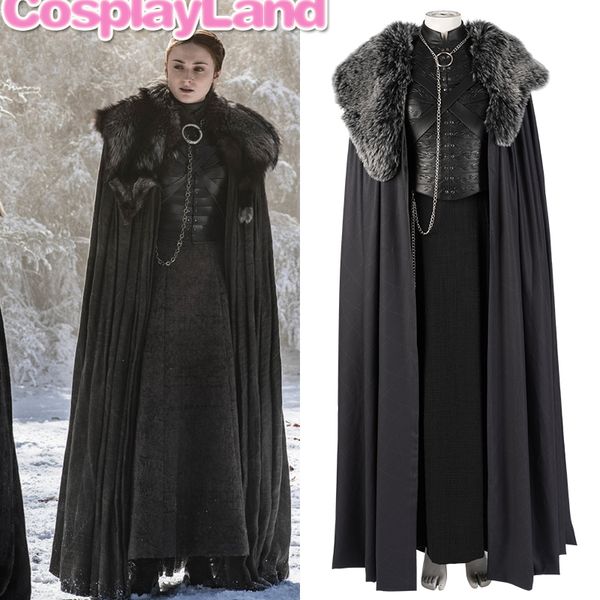 

sansa stark costume halloween cosplay outfit game of thrones season 8 costumes winterfell sansa stark dress cloak custom made y190923, Black;white