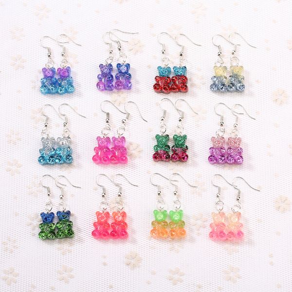 

1pair fashion craft resin glitter colorful gummy bear drop earrings for women japan/korean fashion jewelry wholesale, Silver