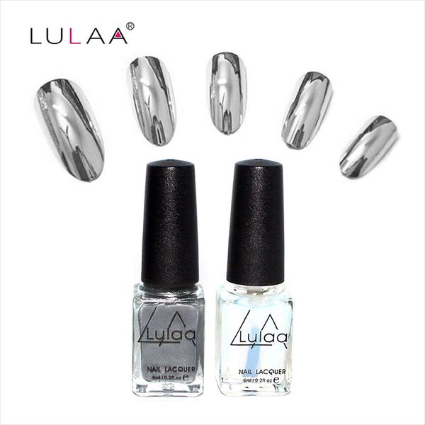 

lulaa 2pc 6ml nail gel polish silver mirror effect varnish soak off base coat nail polish set beauty makeup vernis a ongle