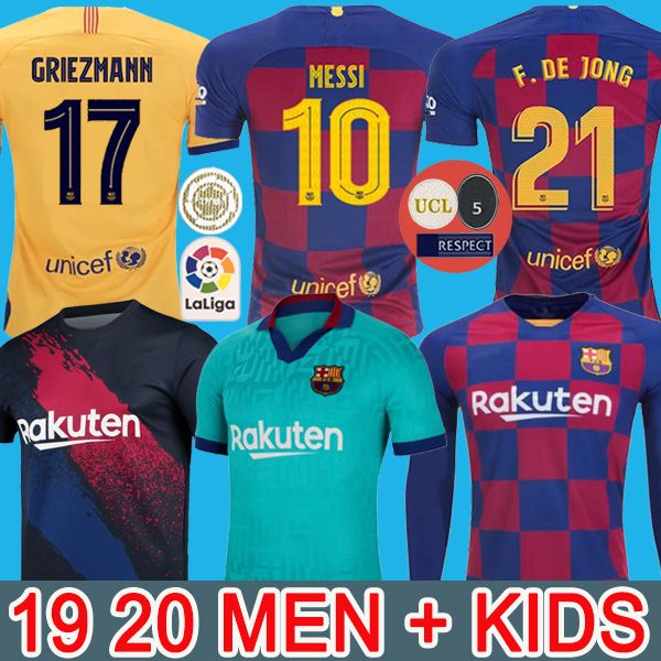 

20 21 fc barcelona soccer jersey messi griezmann camisetas de futbol ansu fati 2019 2020 de jong football shirt men + kids kit sets, Black;yellow