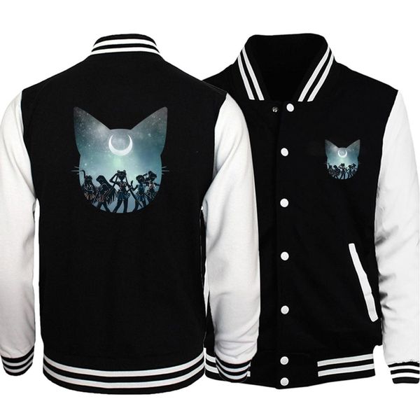 

new design sailor moon bomber jacket japan anime streetwear men autumn casual plus size sportswear hip hop streetwear men coat, Black;brown