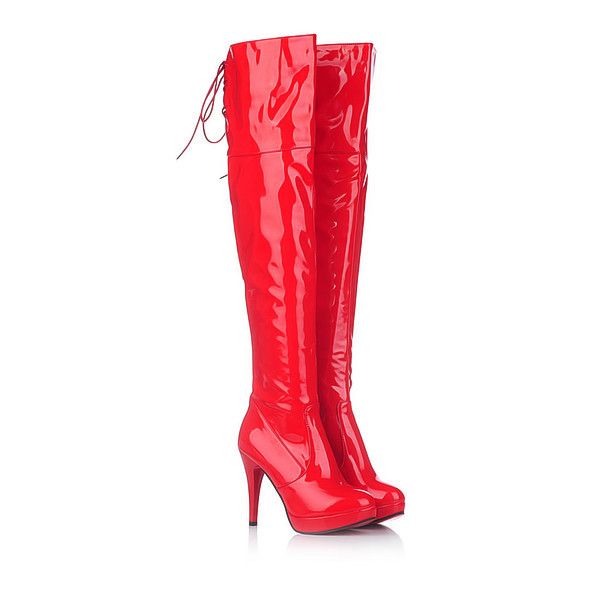

european station autumn 2016 new fashion boots with highheel lacquer leather over knee barrel large size red steel tube dancing boots, Black