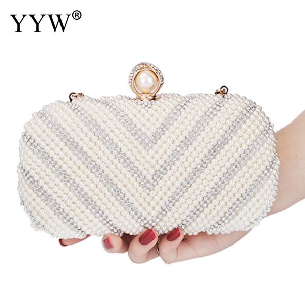 

yyw handmade pearl evening party clutch bag elegant handbag with chain pearl purse gold white sliver clutches mini fashion bags