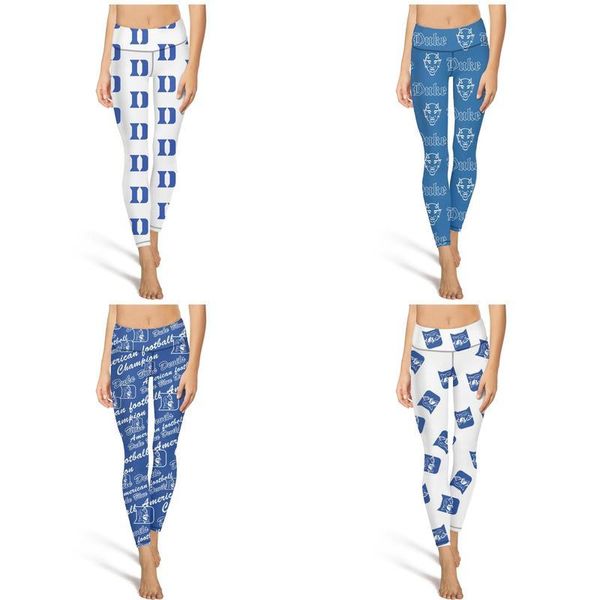 

duke blue devils basketball blue fashion women's vintage yoga pants no feet casual skinny suitable for training leggings logo black and