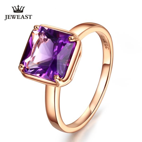 

lszb natural amethyst 18k pure gold 2019 new selling ring women heart shape ring for ladies woman genuine jewelry, Golden;silver