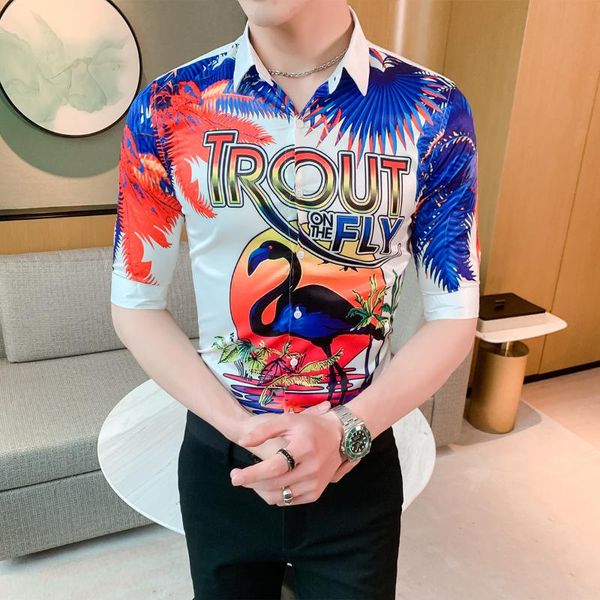 

summer streetwear social nightclub blouse men's clothing camisas para hombre 3d print shirt men short sleeve casual men shirt, White;black