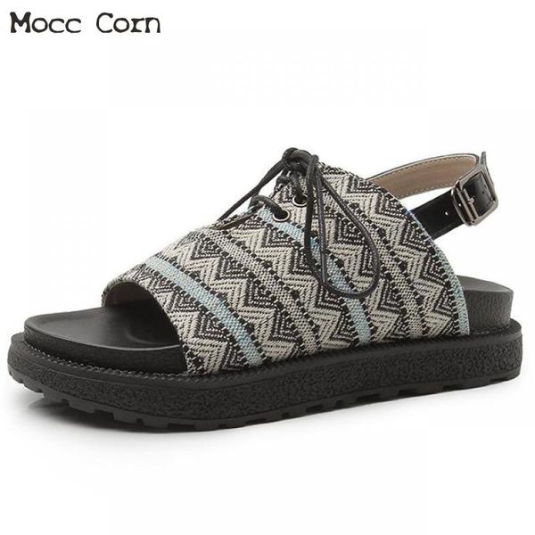 

2019 large size women platform sandals summer new flat shoes linen casual beach flip flop lady wedges sandalias mujer fashion, Black