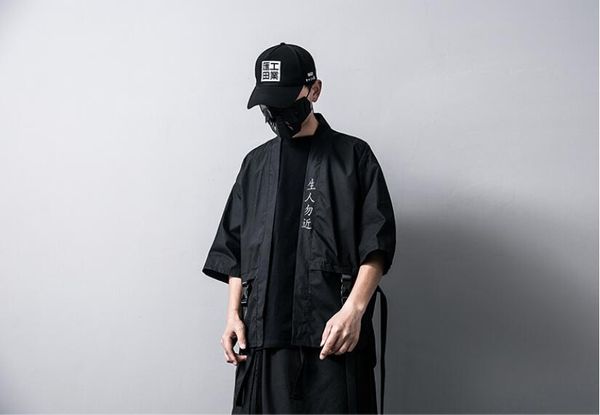 

embroidery chinese character chinese style mens jackets and coats summer thin japanese harajuku kimono male hip-hop ribbon coat, Black;brown