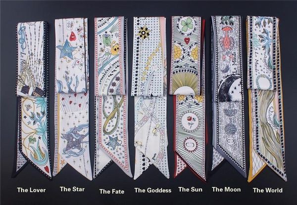 

hair band women scarves hijab tarot series two-sided printing twill small bind bag double-deck handle imitate fashion silk scarf jj20024, Blue;gray