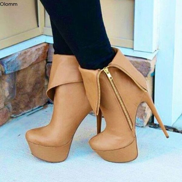 

olomm new fashion women ankle boots stiletto high heel boots round toe gorgeous apricot party shoes women plus us size 5-15, Black