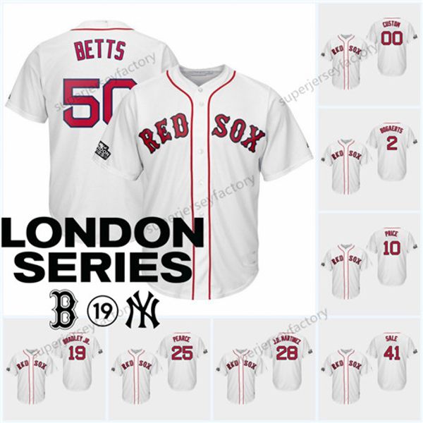

Red Sox 2019 London Series patch Mens 16 AndrewBenintendi 34 DavidOrtiz 28 J.D. Martinez 41 Sale 19 Bradley Jr. Boston Baseball Jerseys