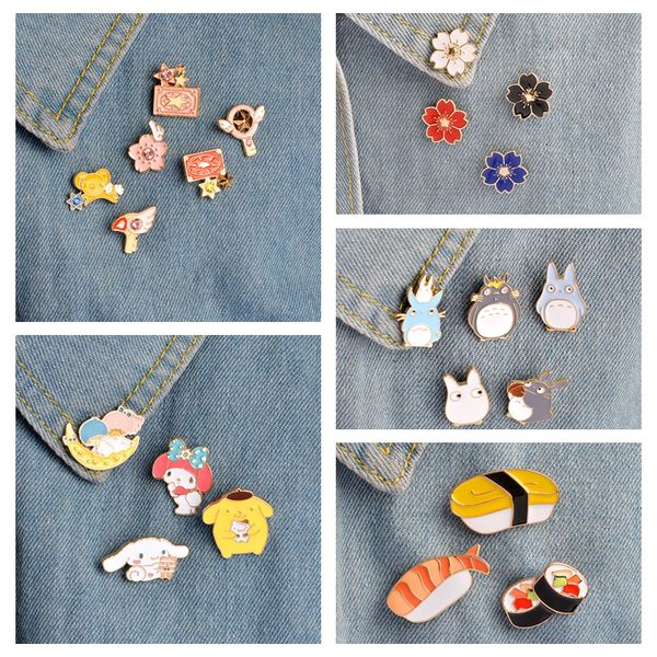 

qihe jewelry japanese style pins japanese anime badges melody cinnamoroll card captor totoro sushi sakura cartoon enamel pin, Gray