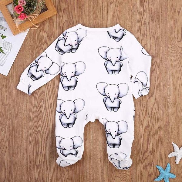 

cute baby elephant print romper baby boy girl clothing newborn cotton long sleeve romper jumpsuit 2017 new baby clothing outfits, Blue