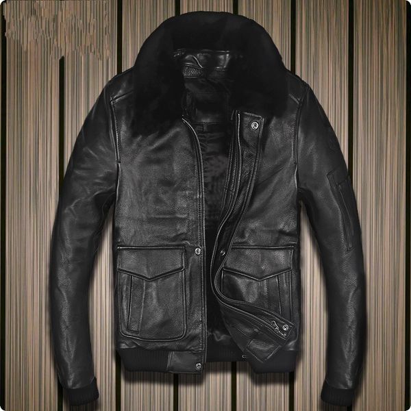 

new arrival mens cow 100% real leather short jackets slim fit pilot coat chaqueta de cuero hombre jaqueta de couro masculino, Black
